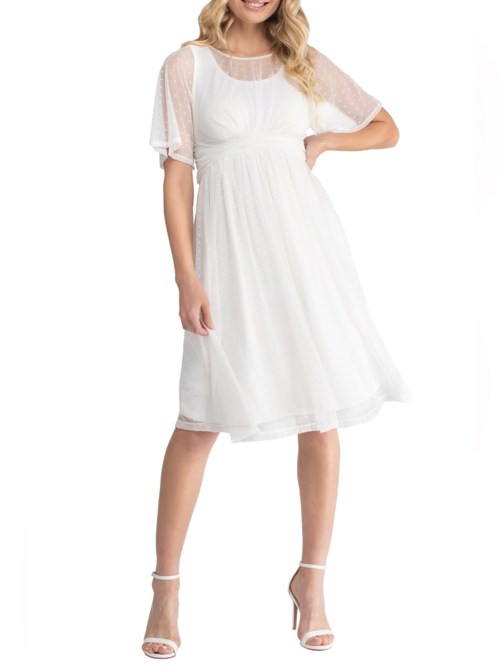 NEW! Kiyonna Cream Mesh Dot A-line Wedding Dress - Size 16 (1)